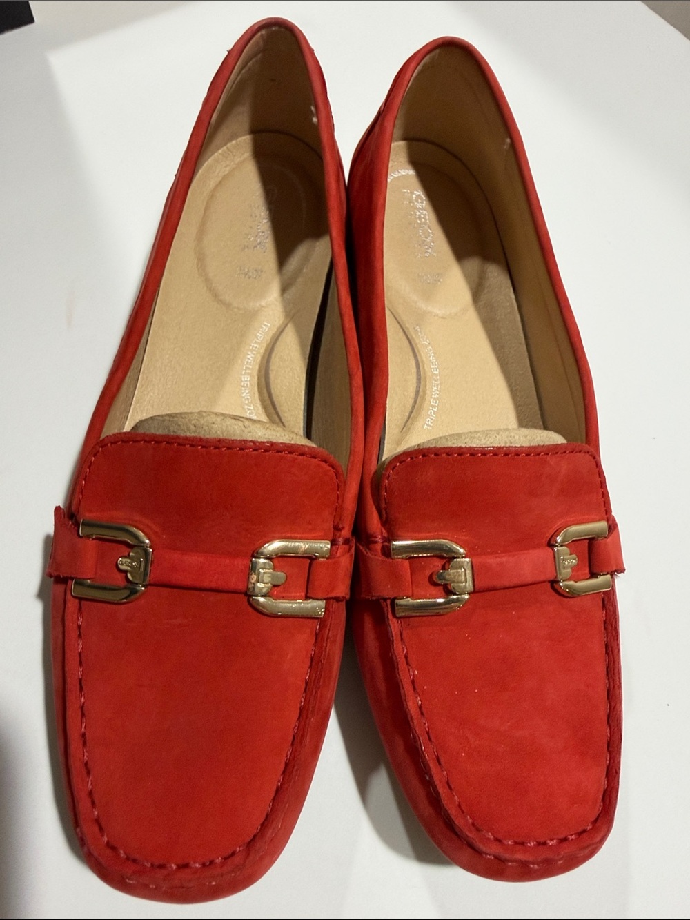 Geox Annetta Moc Loafers in Red Suede, Size 39